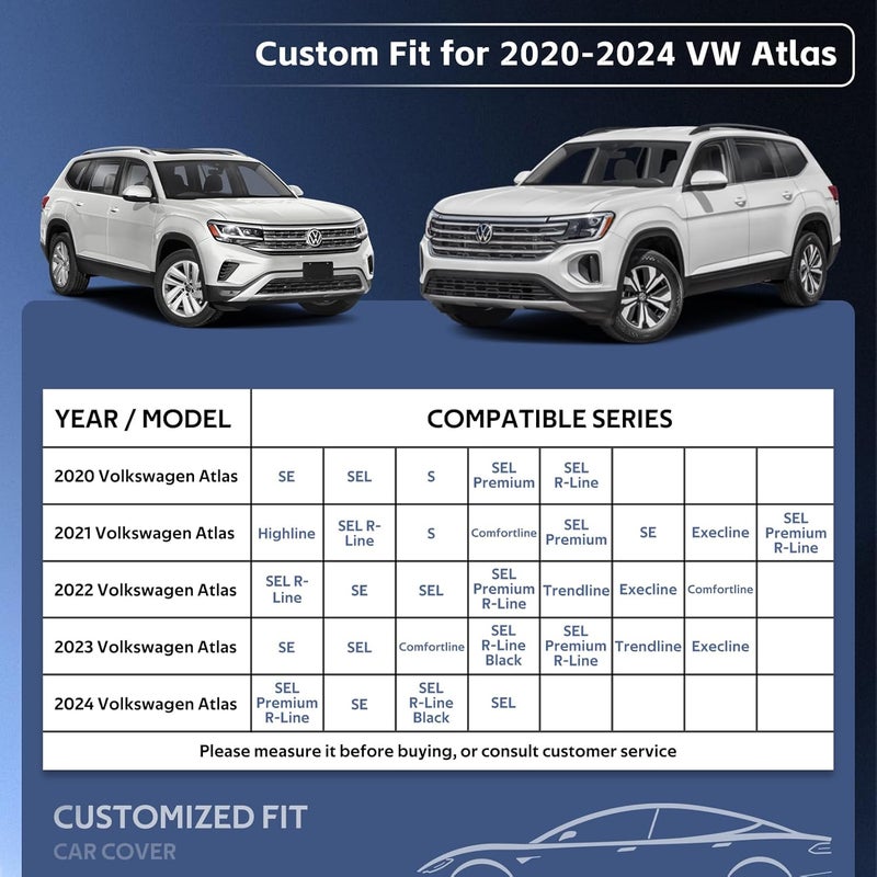 Holthly غطاء سيارة SUV مكون من 10 طبقات مناسب لسيارة فولكس فاجن VW أطلس (2017-2024) مقاوم للماء لجميع الأحوال الجوية للسيارات، غطاء كامل خارجي لحماية الشمس والأمطار مع قطن.أسود - Image 2